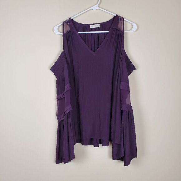 Ramy Brook Purple Faretta Vneck Cold Shoulder Blouse Size Small - Picture 1 of 7